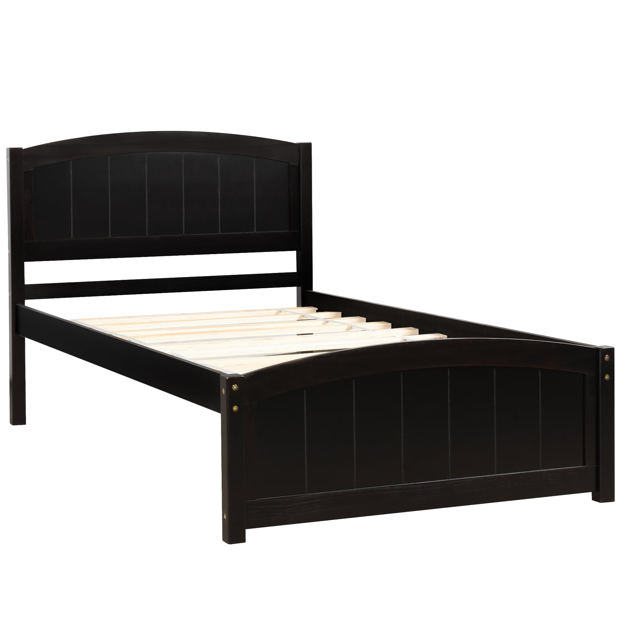 Aukfa Solid Wood Bed Frame, Twin Platform Bed with Headboard, Espresso