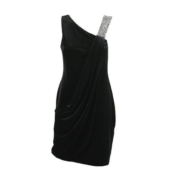 Betsy & Adam Womens Black Sleeveless Embellished Strap Draped Sheath Dress 6