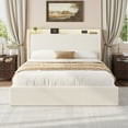 thumbnail image 4 of Boucle Full Bed Frame with Storage Headboard, Upholstered Bed Frame Full Size with Charging Station, LED Lights, 4 Storage Drawers, No Box Spring Needed, Noise Free, Beige, 4 of 9