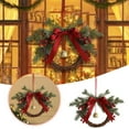 thumbnail image 2 of 13.78Inch Christmas Wreath with Bells and Velvet Bows,Rustic Farmhouse Style Holiday Wreath for Front Door Decor,Handmade Vintage Inspired Indoor Outdoor Decoration for Cabinet,Mantel,Porch,Tree, 2 of 7
