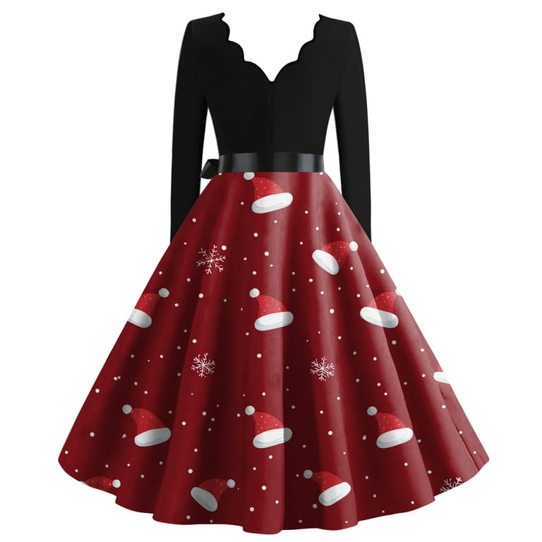 Women's Casual Fashion Christmas Holiday Print V-neck Vintage Dress for  Retro Style and Party Occasions, Comfortable Women's Long Sleeve Holiday  Dress,Red,XL - Walmart.com