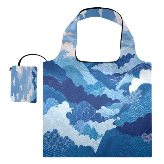 Large Capacity Print Tote Bag,Lightweight Portable Foldable Shopping Bag Ocean Waves