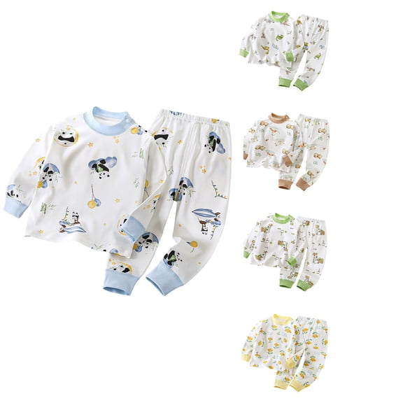 Antinious Toddler Fall Winter Casual 2 Piece Outfit Round Neck Long Sleeve Print Warm Top Trousers