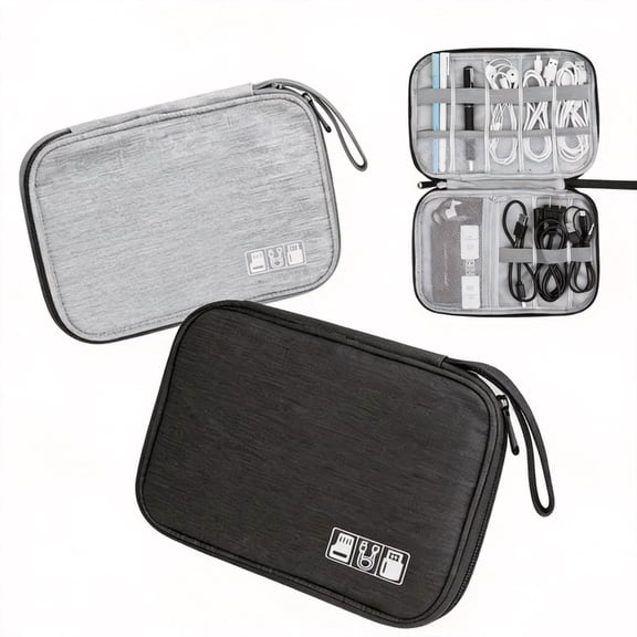 2-Pack Electronic Organizer Travel Case - Black & Grey Universal Cable Organizer Bag - Slim Portable Tech Accessory Storage for Chargers, Cords, USB, and Phone - Travel Essentials Set