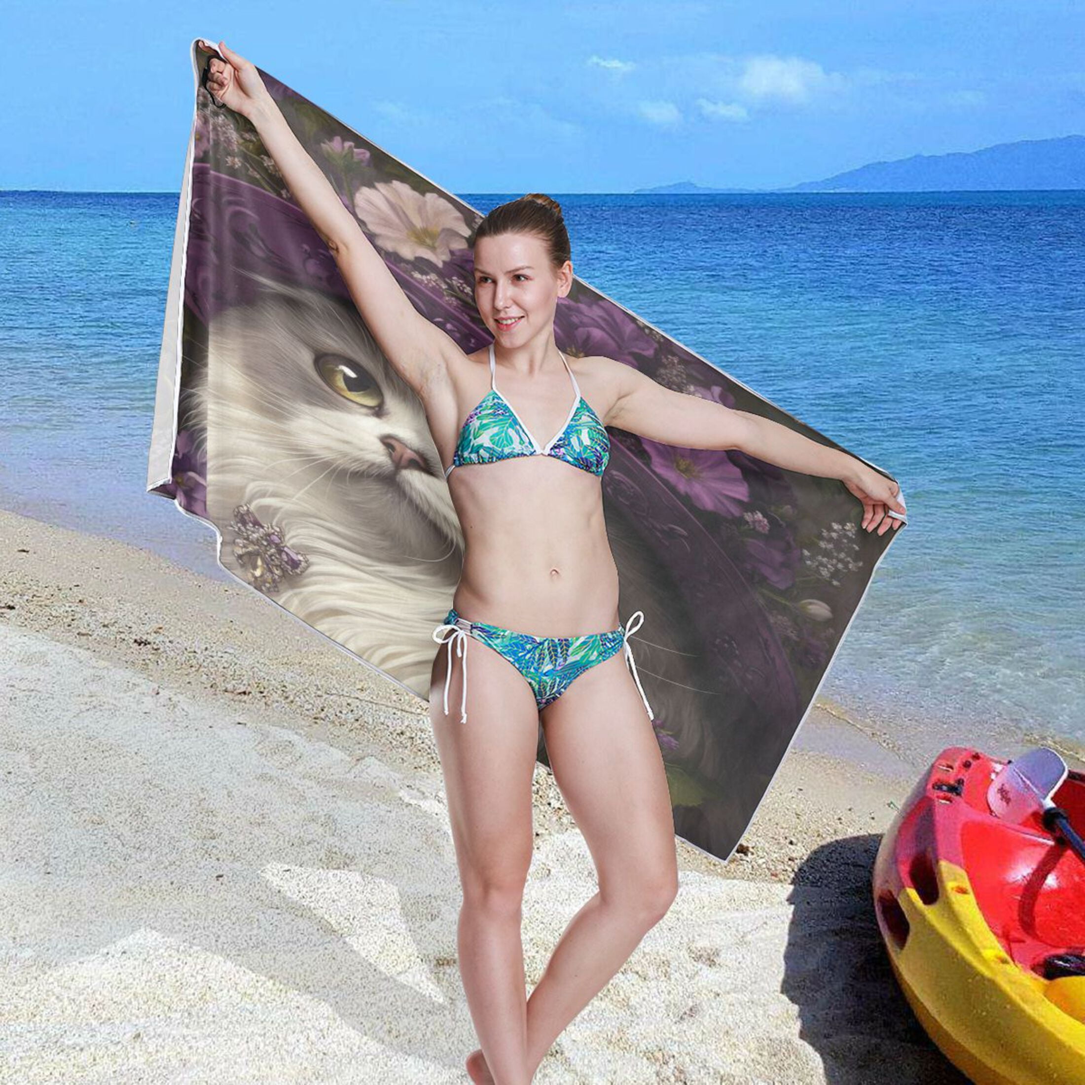 Qxltty Elegant Persian Cat Beach Towel Sand Free Bath Towel Absorbent Quick Dry Soft Lightweight Blanket for Travel Gym Camping 71x31in