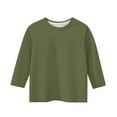 thumbnail image 5 of Tao Tao Teen Girls Casual 3/4 Sleeve T-Shirt Round Neck Cute Tops Basic Tees Blouses Loose Fit Pullover Solid Color Dressy Trendy Olive Green 140, 5 of 5
