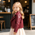 thumbnail image 4 of GYRATEDREAM Toddler Girls Faux Leather Motorcycle Jacket Lapel Zip Up Biker Coat Kids Fall Outerwear, 2-8Y, 4 of 7