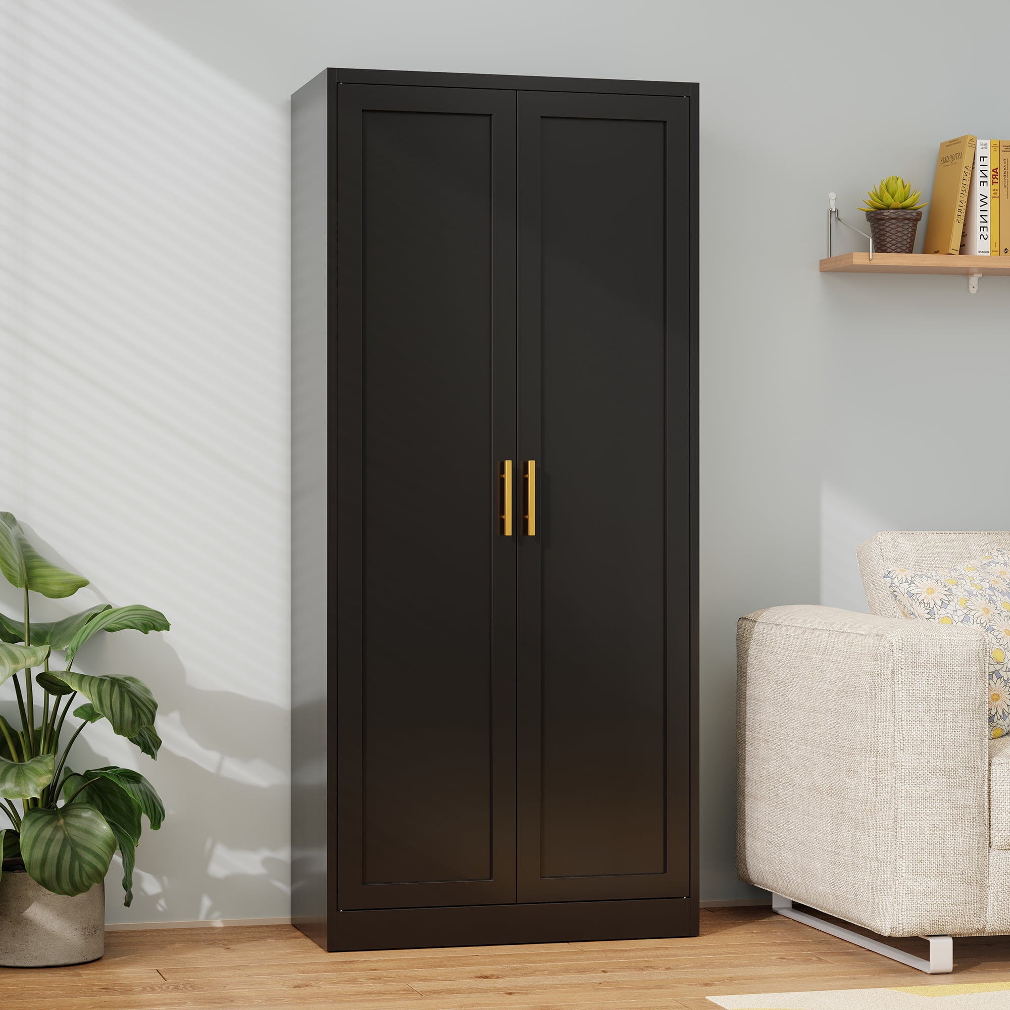 Metal Kitchen Pantry Cabinet, 71"H x 28"W x 14"D Cabinet with 2 Doors and 4 Adjustable Shelves, Kitchen Pantry Storage Cabinet, Metal Pantry Cabinet for Kitchen, Dining Room, Living Room-Black