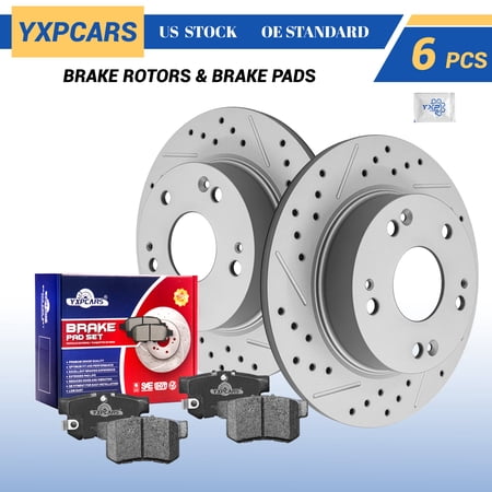 YXPCARS Rear Brake Pads and Rotors Kits for Acura TSX Honda Accord, Drilled & Slotted Brake Rotors + Ceramic Brake Pads (980138, D537)