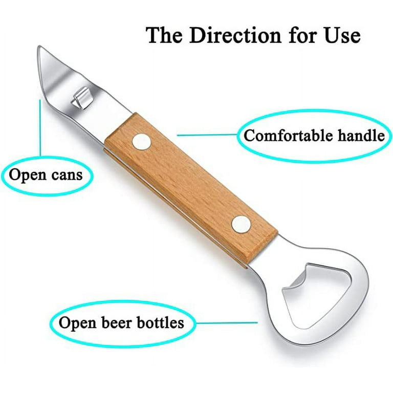 Can Punch Bottle Opener, Manual Stainless Steel Church Key Can Opener with  Wood Handle