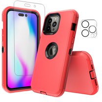 NIFFPD iPhone 14 Pro Max Case with Screen Protector   Camera Lens Protector, Heavy Duty Hard Shockproof Phone Case for iPhone 14 Pro Max 6.7" Red Black