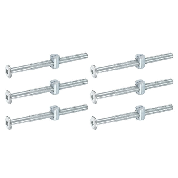 Uxcell 6 Paquete Tornillos para Marco de Cama, Tornillos de Cabeza Hexagonal M6 x 80mm, Tuercas de Barril para Camas Literas, Tornillos de Muebles con Cabeza Ranurada para Sillas y Cunas, Plata