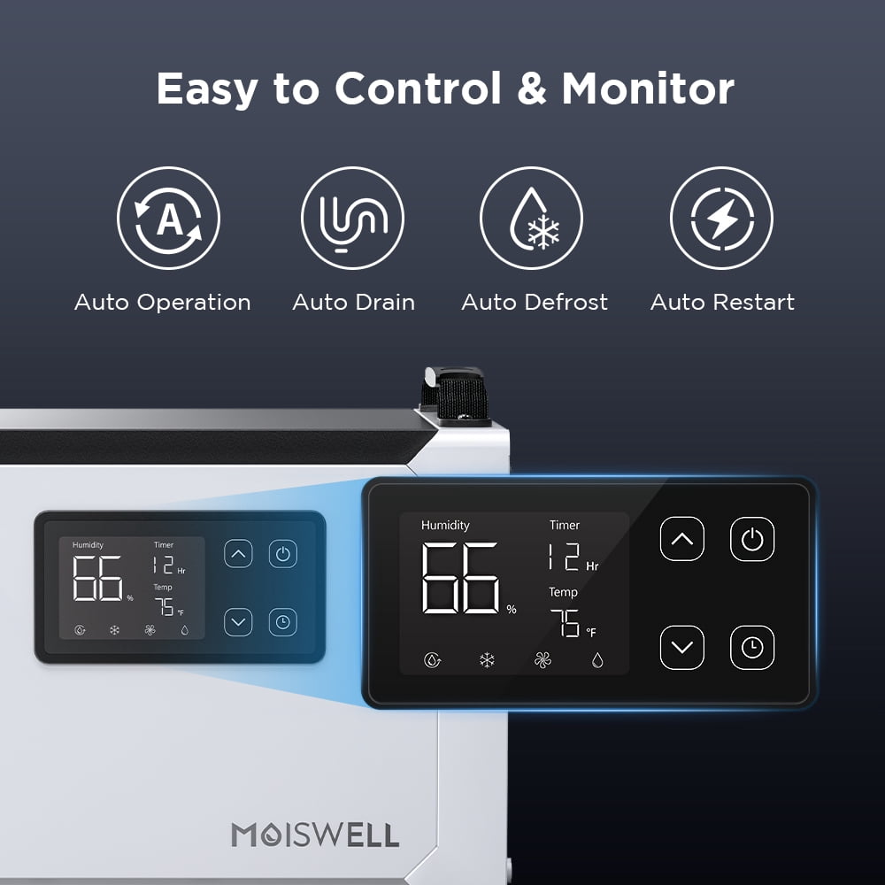Moiswell 70 Pints 1,000 Sq. Ft. Energy Star Certified Commercial Dehumidifier with Pump for Crawlspace