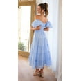 thumbnail image 3 of Women'S Puffy Short Sleeve Square Neck Smocked Tiered A Line Maxi Long Dresses Blue L, 3 of 8