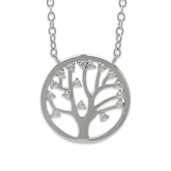Silver Tree of Life Necklace with Cubic Zirconia Stones - 925 Sterling Silver -   Tree Pendant - Adjustable Silver Necklace 16”-18” Included!
