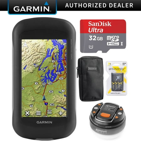 Sd Memory Card For Garmin Nuvi Garmin Montana 680t Handheld GPS (010-01534-11) with 32GB Travel Bundle Includes, microSDHC 32GB Memory Card w/ Adapter + LED Flashlight + Carrying Case + 4x Rechargeable AA Batteries ()