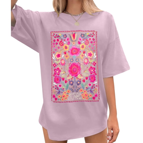 MOUSYA Cute Spring T-shirt Womens Floral Graphic Tees Oversized Vintage Wildflower Shirt Summer Plant Tops