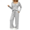 thumbnail image 2 of Delayuji Women's 2 Piece Set Loungewear Long Sleeve Mock Neck Tops and Wide Leg Pants Sets Casual Loose Fit 2 Piece Spring Outfits Outwear, 2 of 4