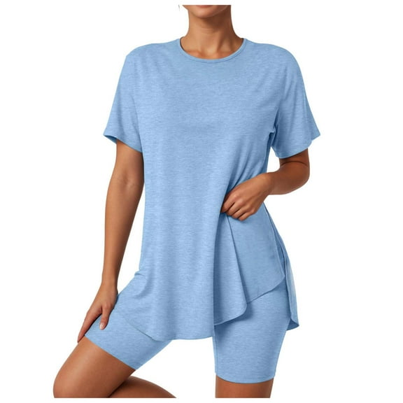 QGJZVUNL 2 Piece Matching Sets Women Clothing Short Sleeve Cvrewneck Tshirts Athletic Shorts Summer Outfits Size 2XL