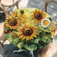 thumbnail image 3 of Country Yellow Floral Round Fitted Table Cover Idyllic Sunflower Oil Painting Waterproof Table Cloth with Elastic Edge Wipeable Tablecloth for Picnic Camping Party Fits 45"-54" Diameter, 3 of 8