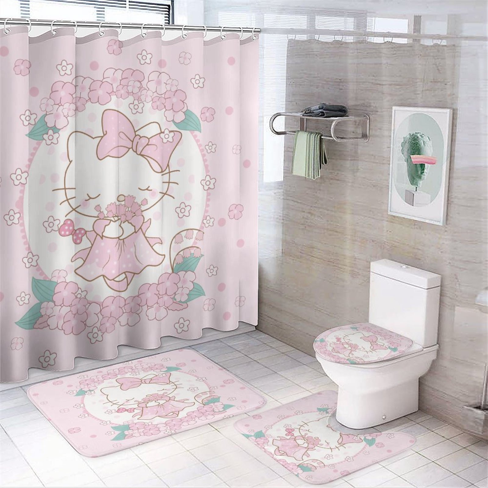 Hello Kitty Shower Curtain Cartoon Curtain Polyester Waterproof Bathtub