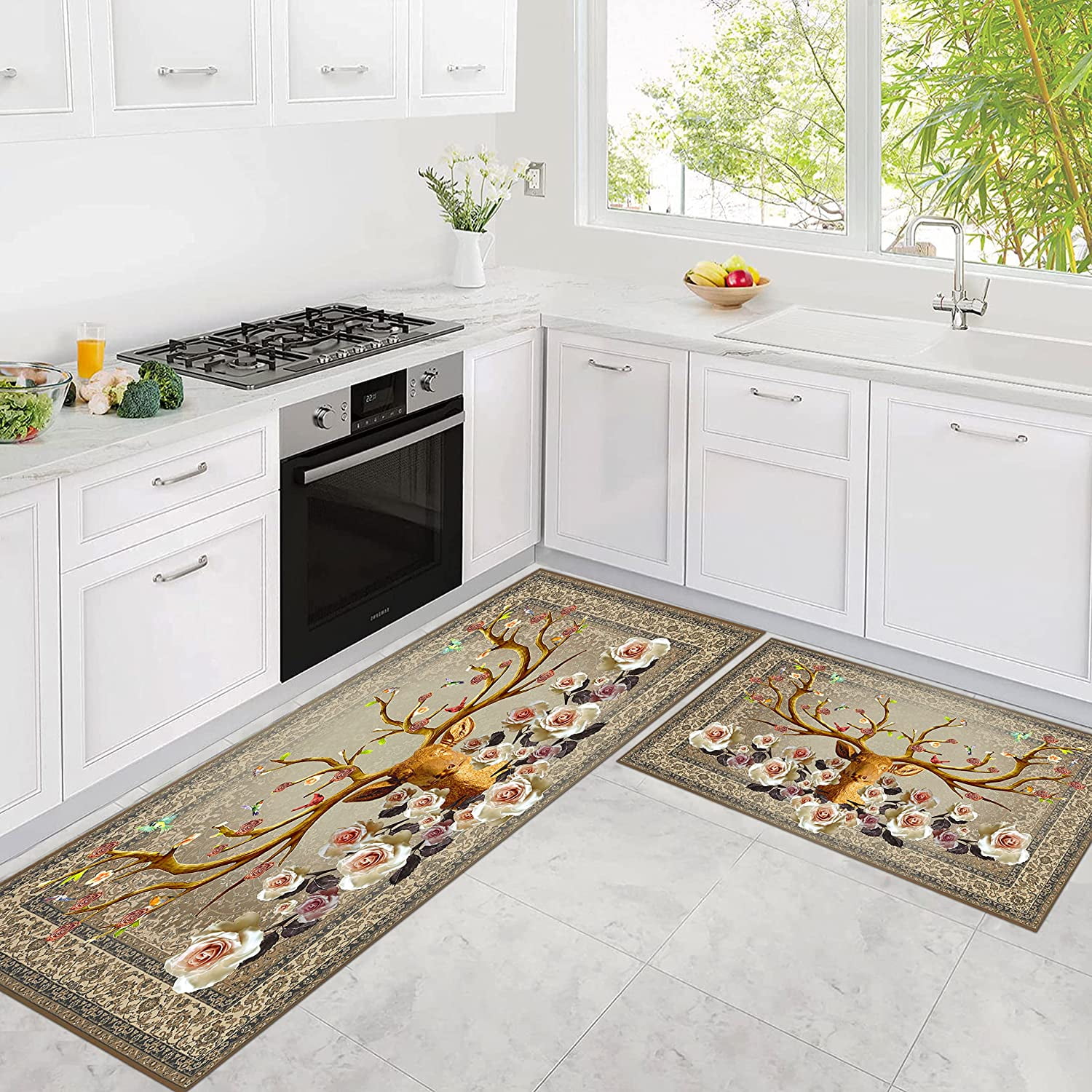 famibay Boho Kitchen Mats for Floor 2 Piece, Cushioned Kitchen