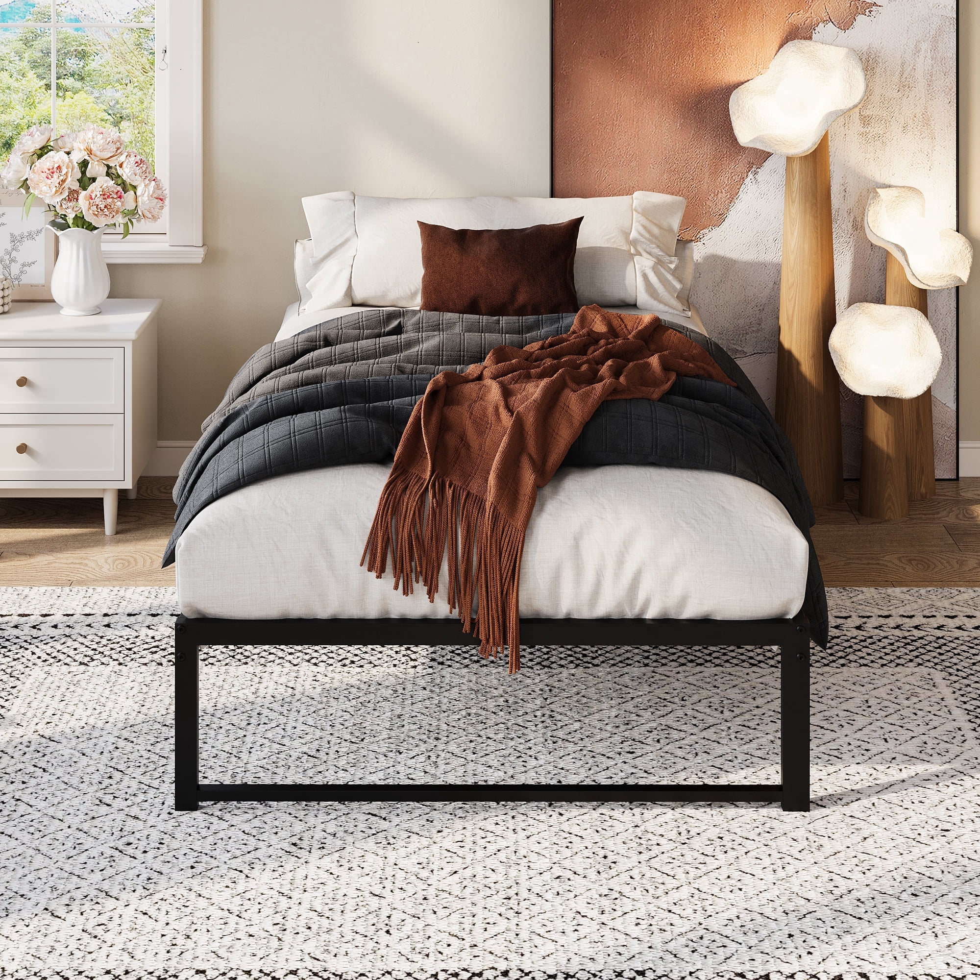 Amolife 14" Twin Size Bed Frame, Heavy Duty Metal Platform Bed with Under Bed Storage, 3500 lbs Capacity, Easy Assembly, Black