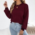 thumbnail image 7 of Qiopertar Women's Sweater Knitted Round Neck Long Sleeve Casual Loose Tops Fall Winter Basic Pullover Wine L, 7 of 7