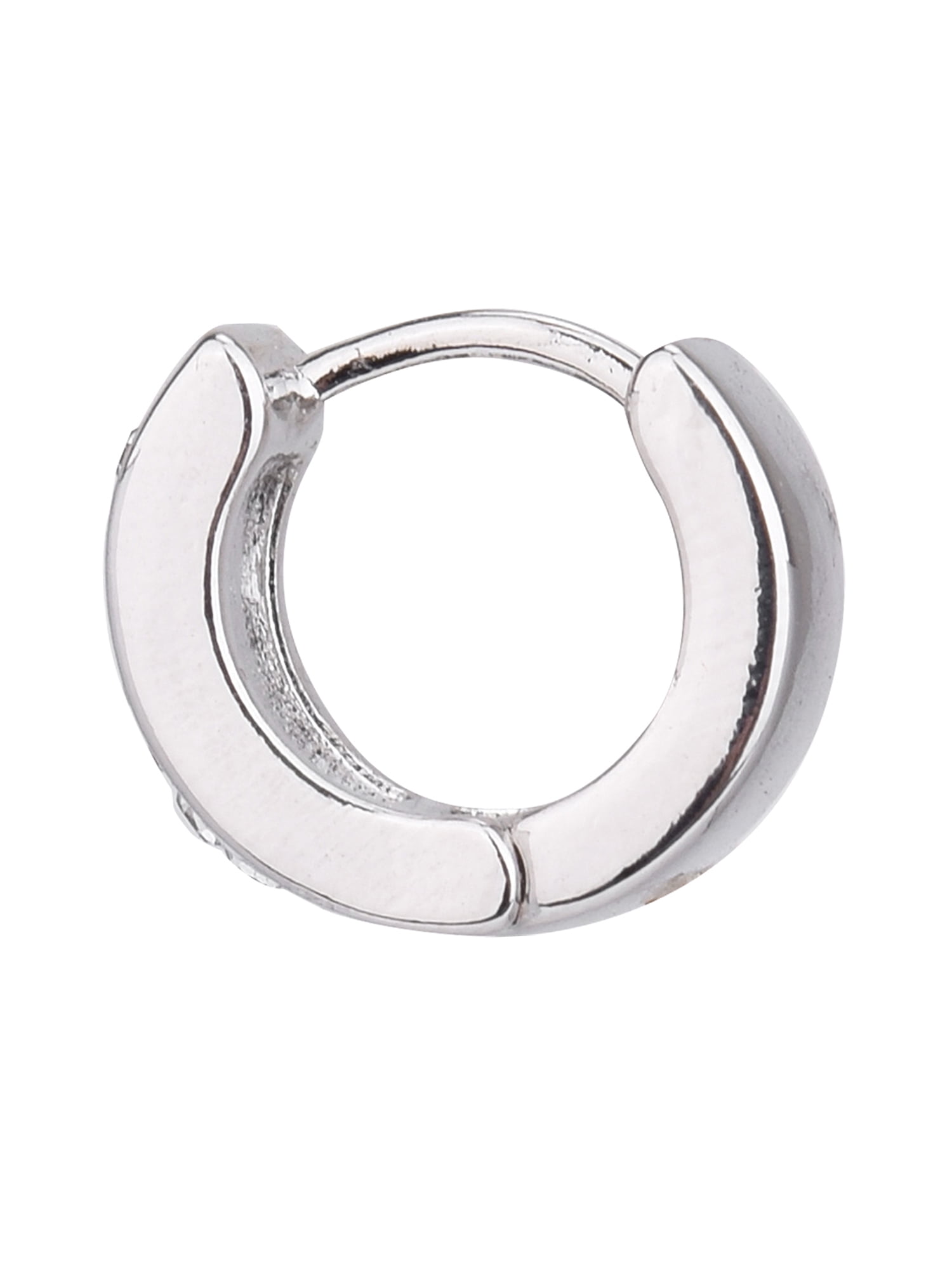 Time and Tru Adult Women's Silver Tone Small Crystal Huggie Metal Hoop Earring