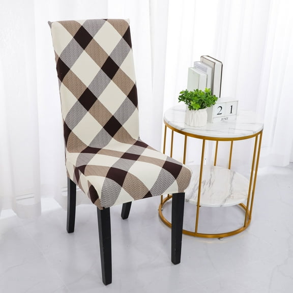 PiccoCasa Stretchy Spandex Chair Cover Plaid Chair Protector, Brown, Medium