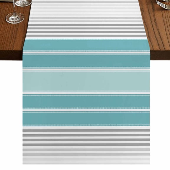 Turquoise Aqua Stripes 36 Inch Table Runner, Modern Minimalist Abstract Lines Farmhouse Dresser Scarf Cotton & Linen Tablerunner for Dining/Kitchen Island/Holiday Party Décor Small 13" x 36"