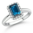 thumbnail image 2 of Gem Stone King 1.30 Ct Emerald Cut London Blue Topaz G/H Lab Grown Diamond 10K White Gold Halo Engagement Ring (Size 5), 2 of 4