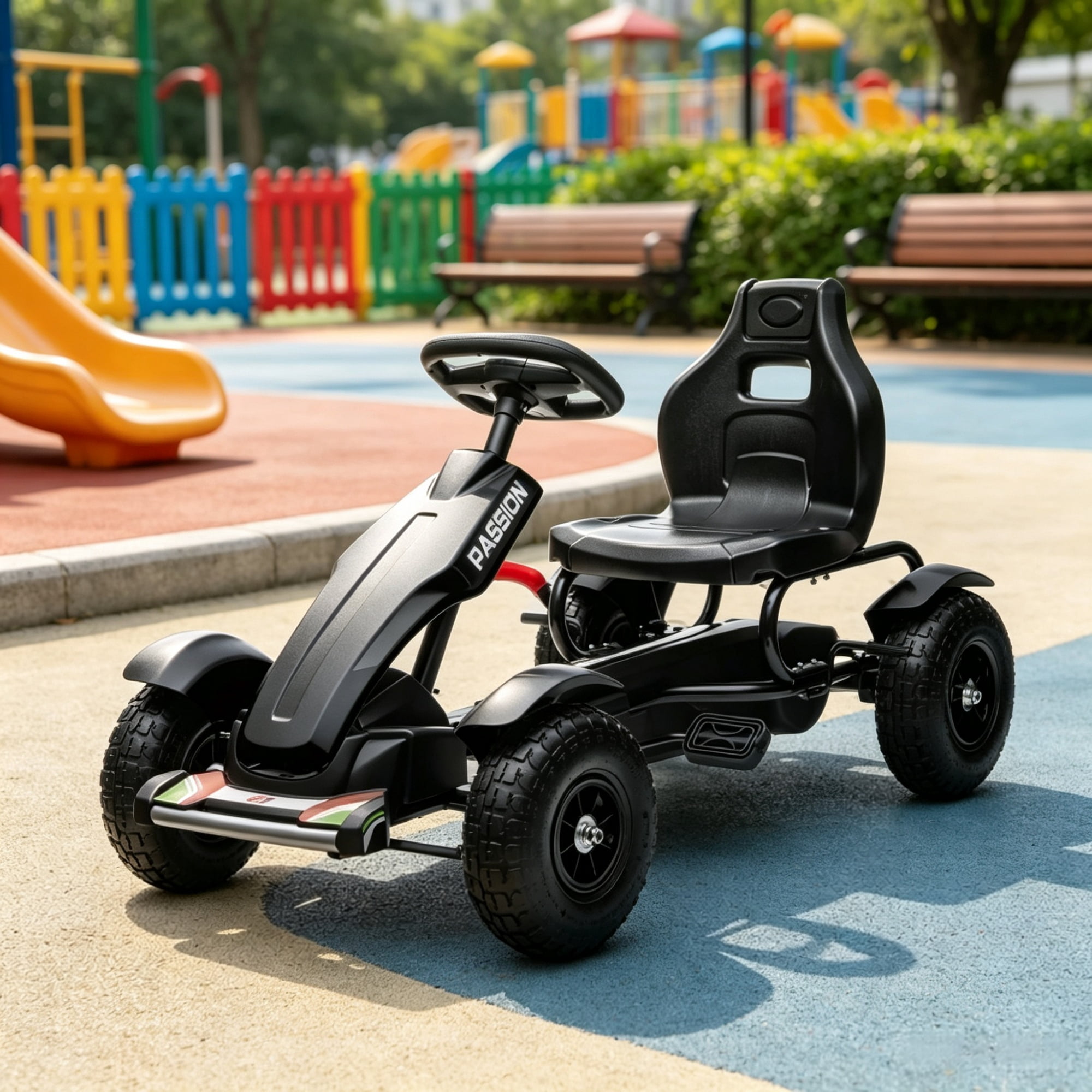 Kids Pedal Go Kart, Outdoor Ride on Toys with Handbrake, 4 Non-Slip Wheels for Park Fun Ages 5-12, Black