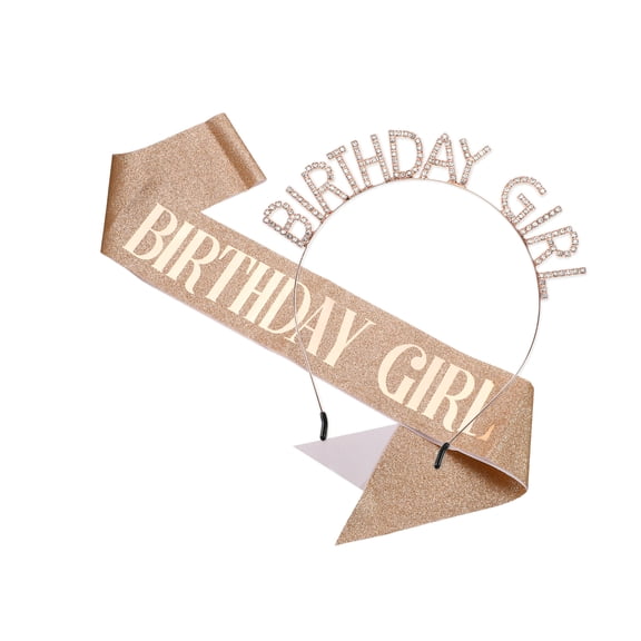 Vocoste 1 Set Birthday Girls Headband Tiara for Women Rhinestone Happy Birthday Accessories Rose Gold Tone White