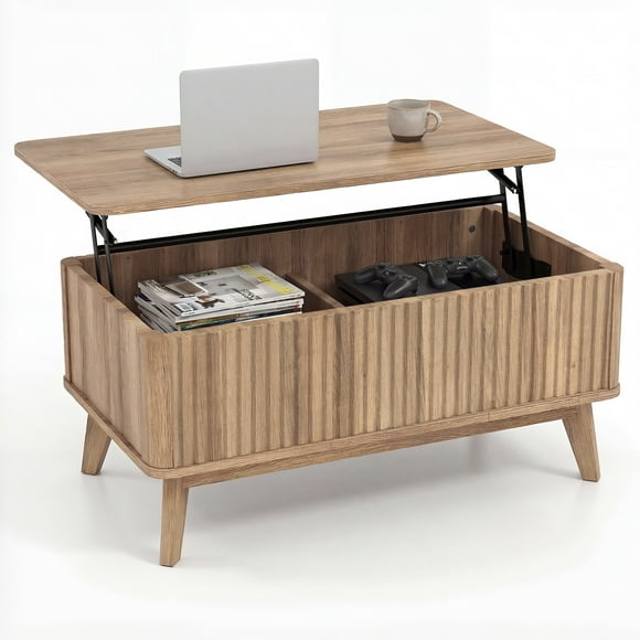 Gymax 35.5'' Fluted Lift Top Coffee Table w/Lift Tabletop Hidden Compartments for Home