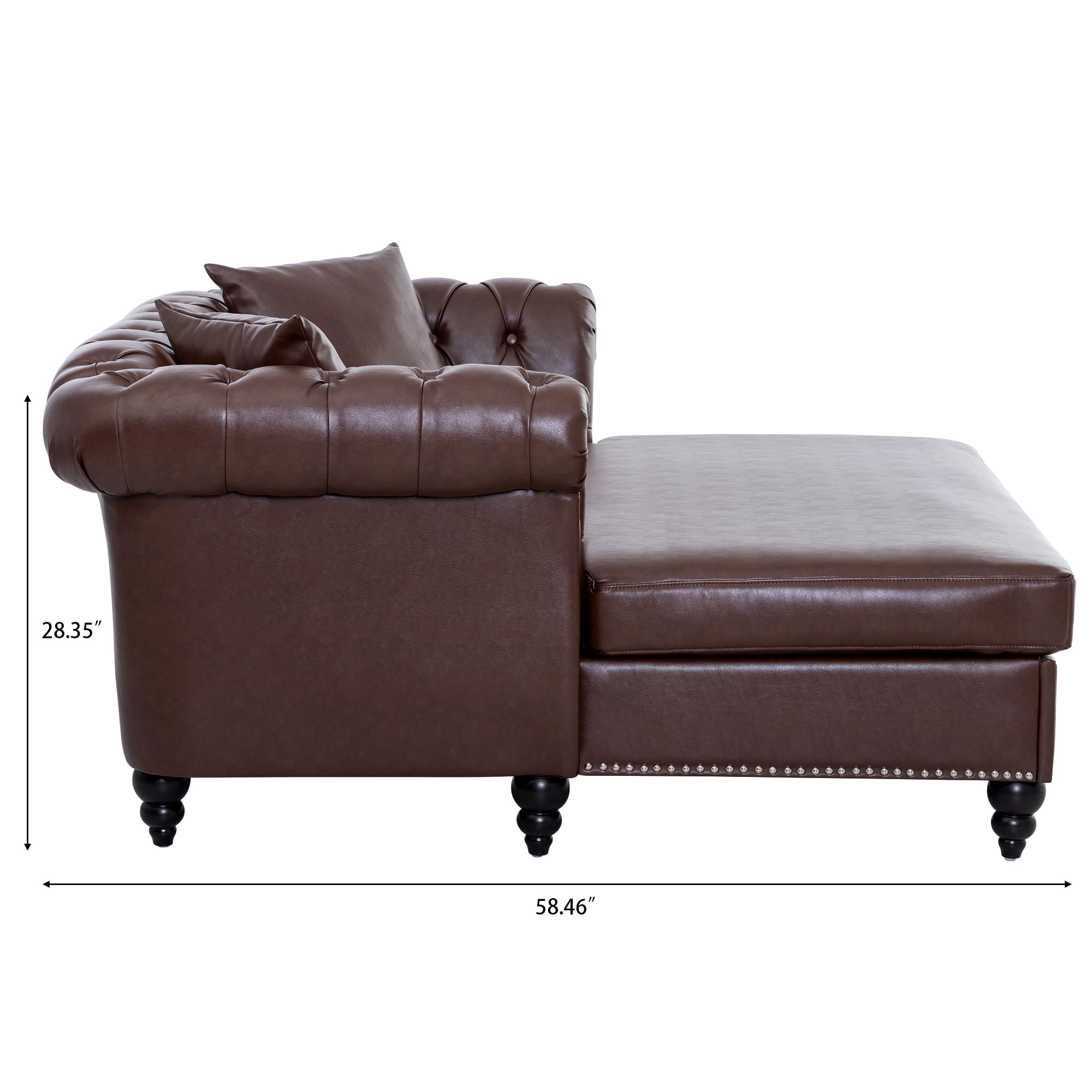 Chesterfield Faux Leather Sofa Chaise Lounge, Button Tufted Couch Loveseat With Nailhead Trim and Rolled Arms For Living Room Office Apartment