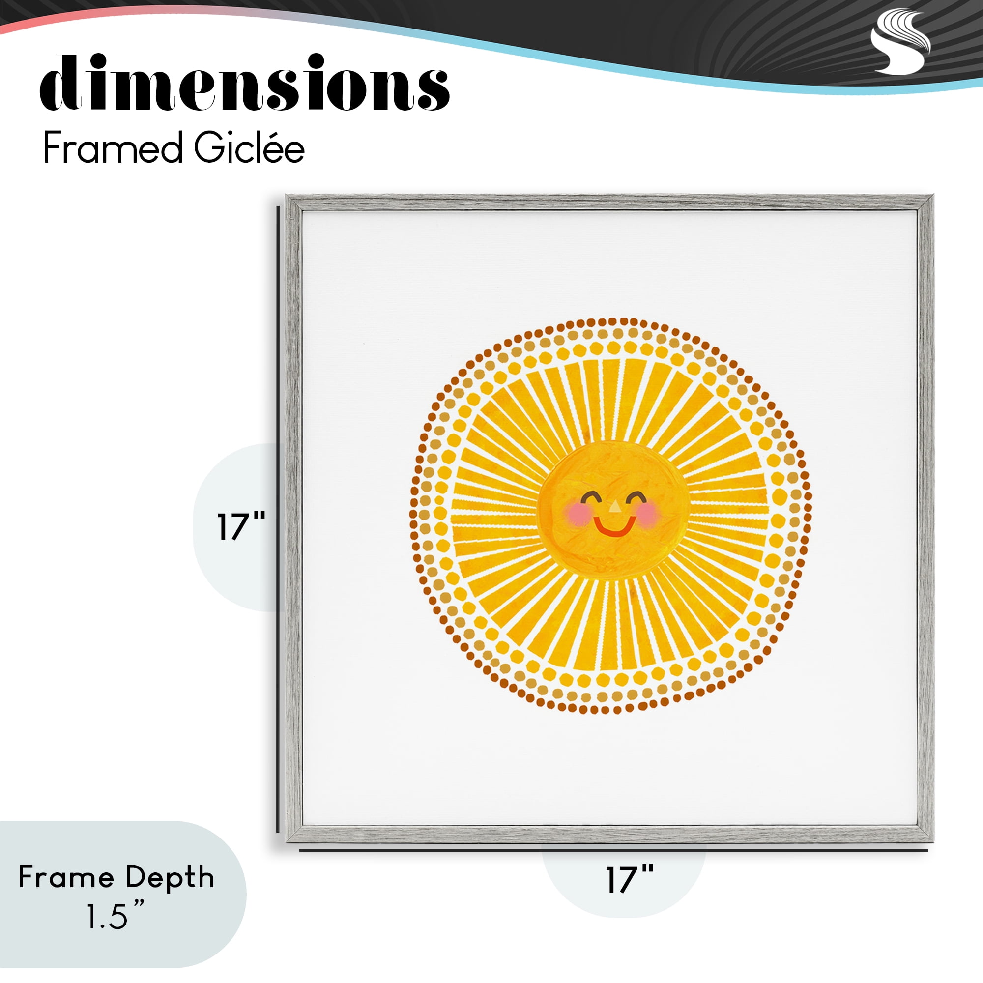 Stupell Industries Yellow Sun's Smile Gray Framed Giclee Art, design by Katherine Herrell Studio