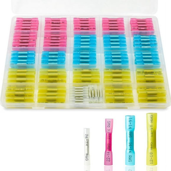 Ensemble de 150 Pcs de Connecteurs Thermorétractables pour Fesses, Connecteurs Thermorétractables Isolés et Étanches, Connecteurs pour Fesses en Cuivre Étain