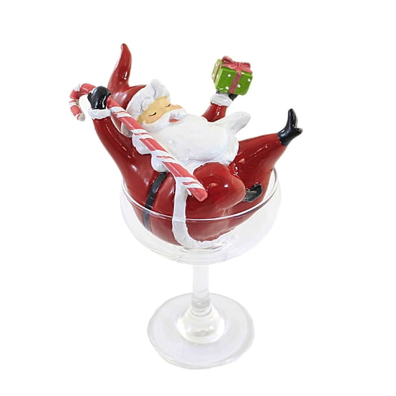 Christmas Cocktail Glass With Figurine Glass Candy Cane Beverage Tc01270 Santa