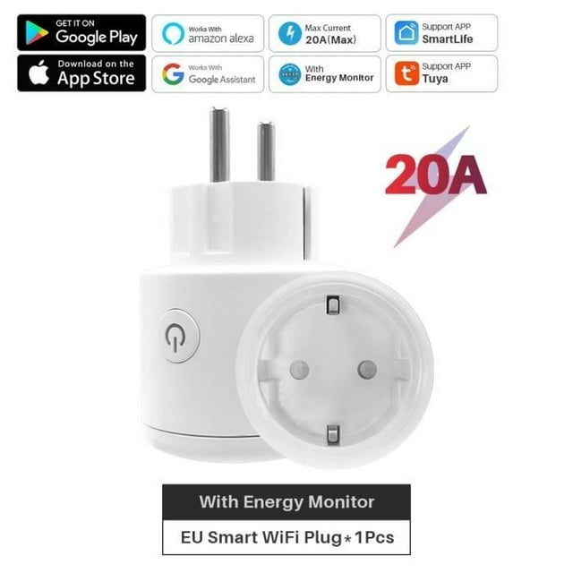 Electrical Outlet, Smart Wifi Plug for Smart Home, 20A, Tuya, with Power Monitor, App - 1PCS-EU Plug