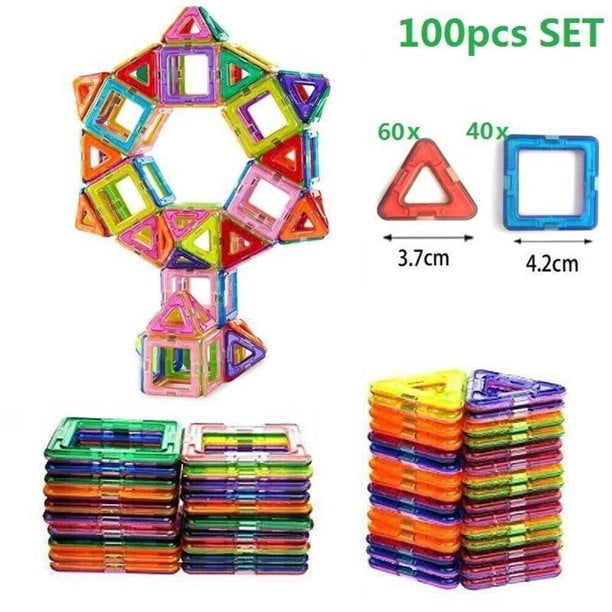100pcs Magnet Tiles 3D Set Children Puzzle Magnetic Building Education Block Toy 