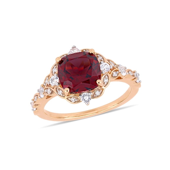 3.50 Carat (Ctw) Garnet and White Sapphire Ring in 14K Rose Pink Gold for Women