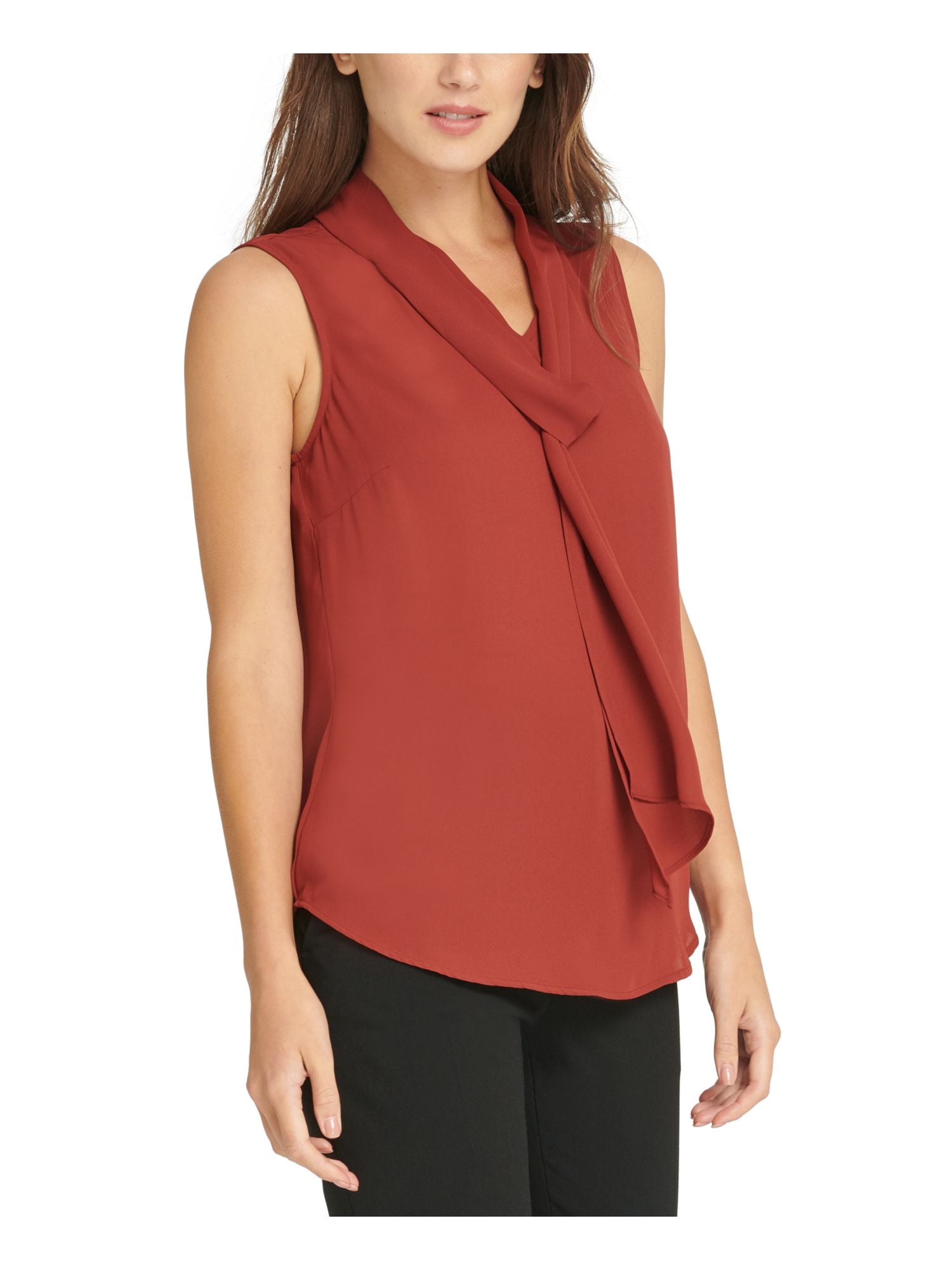 DKNY Women's Square Neck Lettuce Edge Top Black Size Small