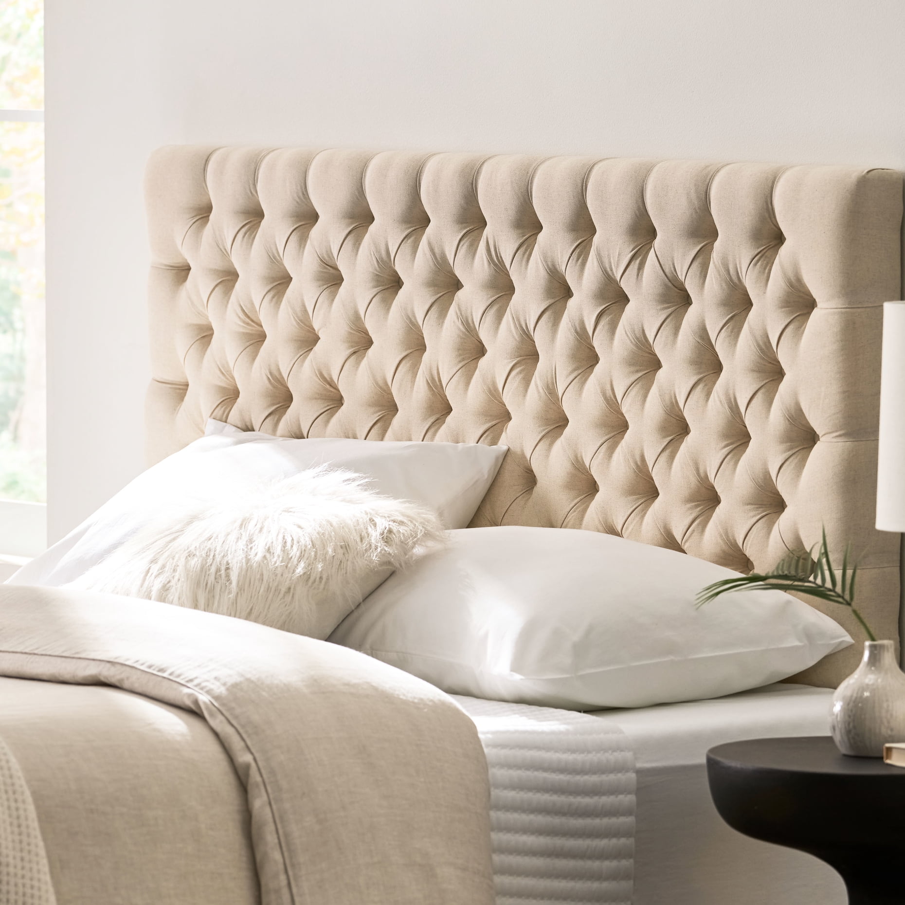 Beige Fabric Headboard For Queen Bed, With Contemporary Aesthetic To Enhance Your Bed's Look