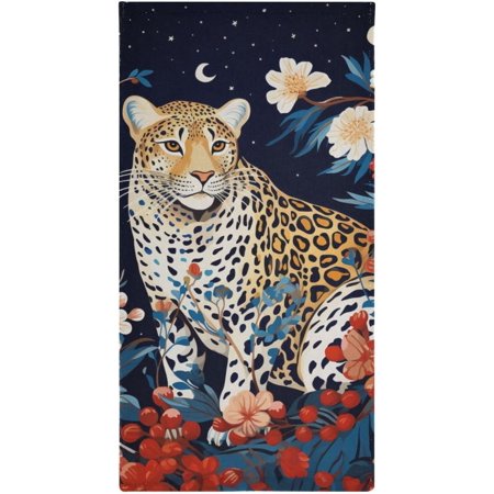 Hotbar Bath Towels Set of 2 Hand Towels for Bathroom Cotton Cheetah Leopard Decorative 28x14in Absorbent Soft