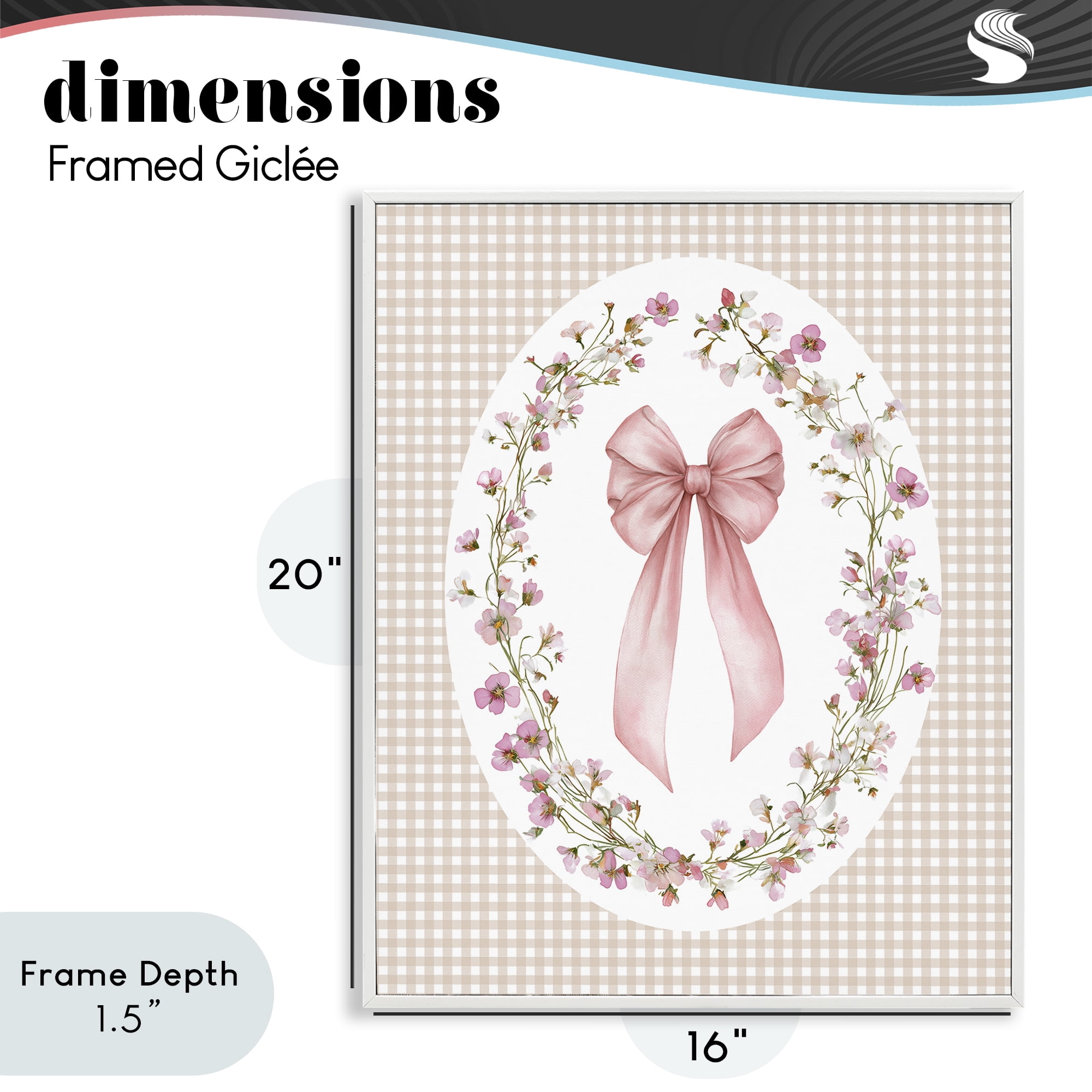 Stupell Industries Feminine Gingham Bow White Framed Giclee Art, design by Christine Simpson Art