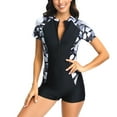 thumbnail image 2 of Womens Rash Guard Swimsuit Short Sleeve Sun Protection Printed Zipper Surfing One Piece Bathing Suit Round Neck Boyshort Swimwear, 2 of 6