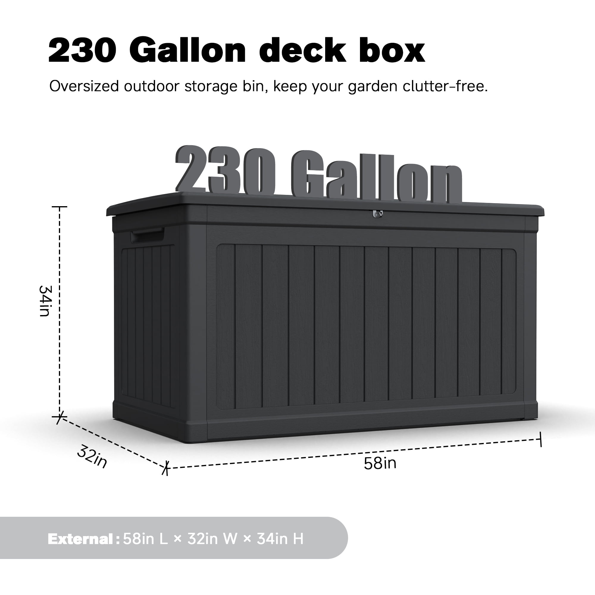Alvantor Outdoor Storage Box Waterproof Resin Deck Box Lockable in Black, 230 Gallon XXL