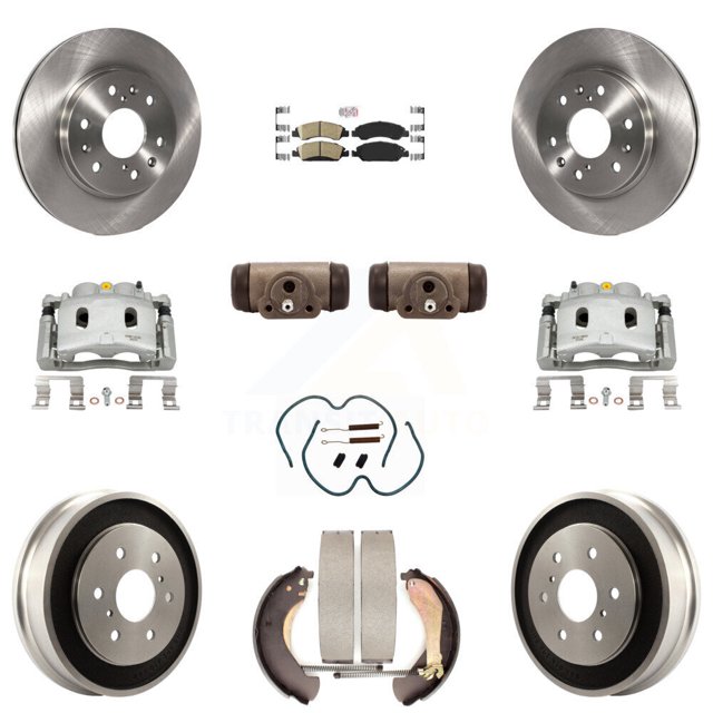 Transit Auto Front Rear Disc Brake Caliper Rotors Drums Ceramic Pads Shoes Wheel Cylinders and Hardware Kit (11Pc) for Car Chevrolet Silverado 1500 GMC Sierra Classic KC8-101646N