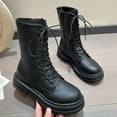 thumbnail image 3 of Dakaela Platform Combat Boots for Women Fashion Lace up Wide Mid Calf Booties Fall Winter Lug Sole Riding Ankle Boot Black 8.5, 3 of 8